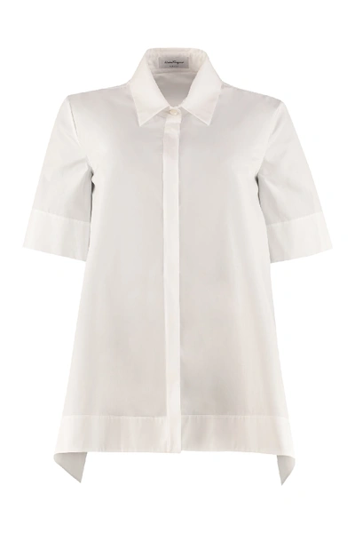 Shop Ferragamo Short Sleeves Cotton Shirt In White