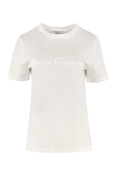 Shop Ferragamo Crew-neck Cotton T-shirt In White