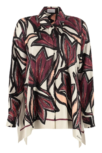 Shop Ferragamo Long-sleeved Silk Shirt In Burgundy