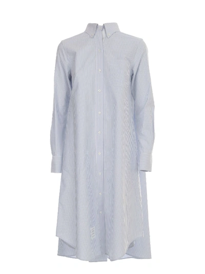 Shop Thom Browne Pleat Back Shirtdress W/gg Placket In University Stripe Oxford In Light Blue