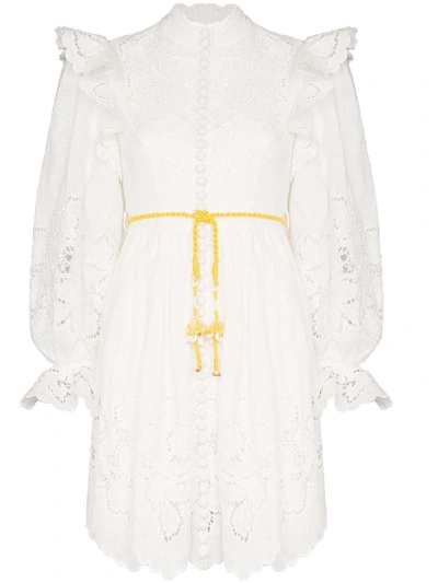 Shop Zimmermann Carnaby High Neck Ruffled Dress In White