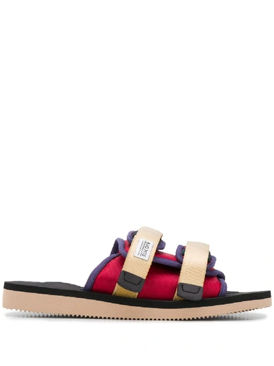 Suicoke Touch Strap Logo Patch Detail Slides In Red