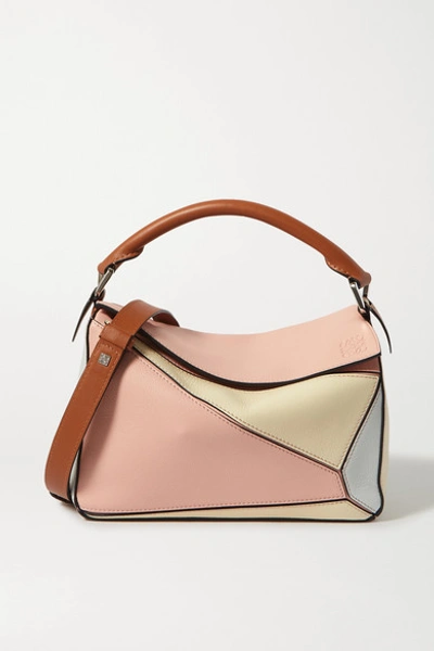 Shop Loewe Paula's Ibiza Puzzle Color-block Textured-leather Shoulder Bag In Pink