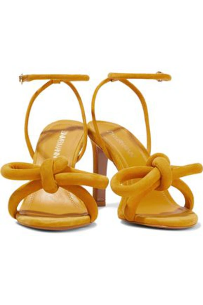 Shop Zimmermann Structural Bow Embellished Suede Sandals In Mustard