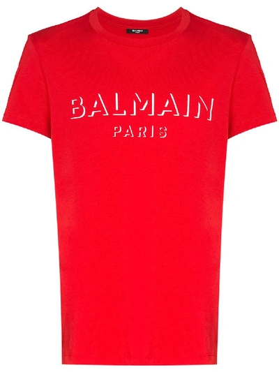 Shop Balmain Logo-print T-shirt In Red