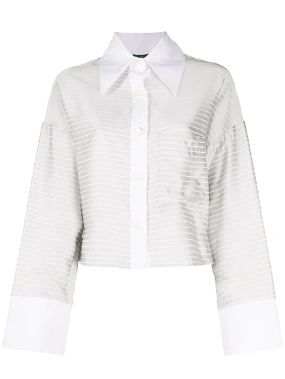 Shop Jejia Horizontal-stripe Cropped Shirt In Silver