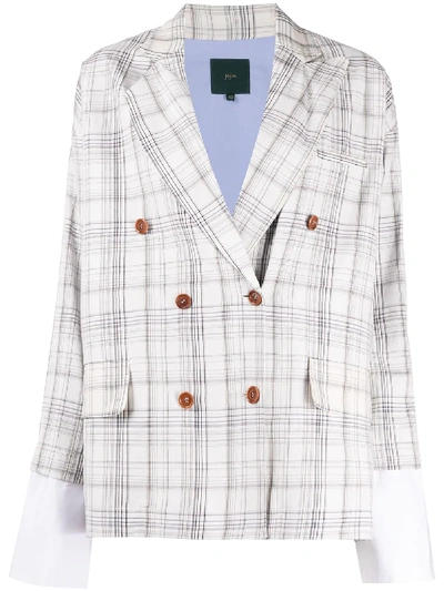 Shop Jejia Check-print Double-breasted Blazer In White