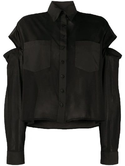 Shop Andrea Ya'aqov Cut-out Long-sleeved Shirt In Black