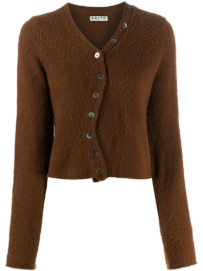 Shop Aalto Curved Front Button Fastening Cardigan In Brown