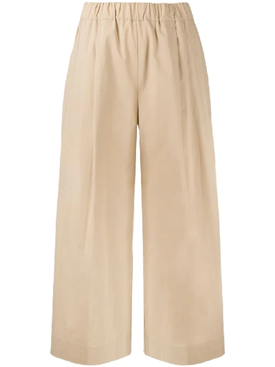 Shop P.a.r.o.s.h Wide Cropped Trousers In Neutrals