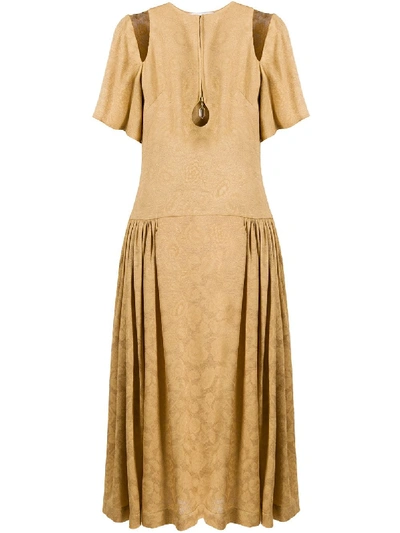 Shop Atu Body Couture Floral Print Cold Shoulder Dress In Gold