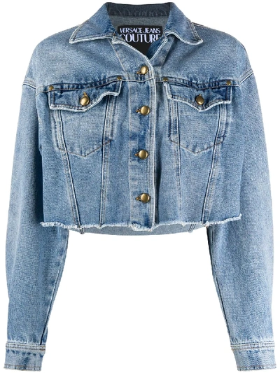 Shop Versace Jeans Couture Logo Denim Jacket In Blue