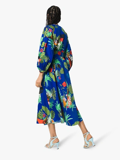 Shop Borgo De Nor Mia Floral Flared Cotton Dress In Blue