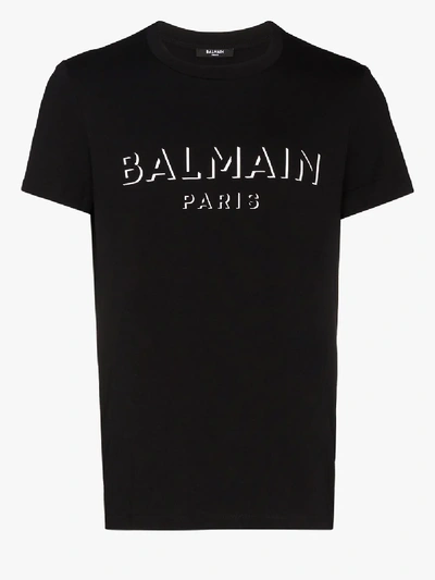 Shop Balmain 3d Logo Print Cotton T-shirt In Black