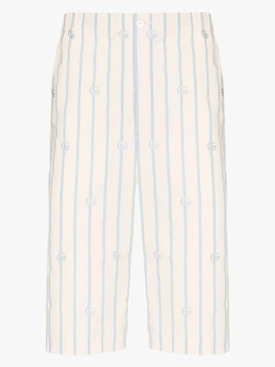 Shop Gucci White Gg Striped Cotton Shorts