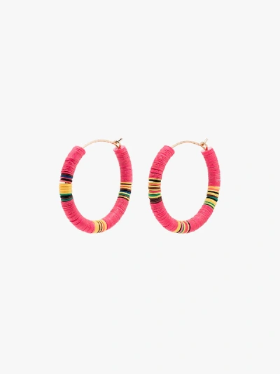 Shop All The Must Gold-plated Heishi Beaded Hoop Earrings In Pink