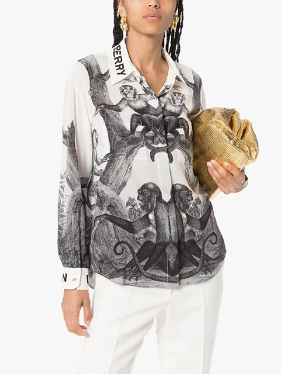 Shop Burberry Womens White Montage Print Buttoned Shirt