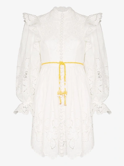 Shop Zimmermann White Carnaby High Neck Ruffled Dress