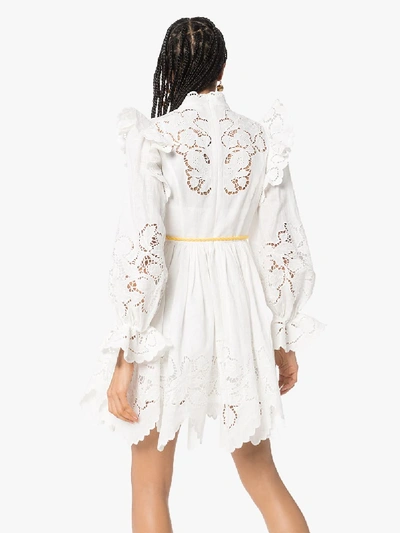 Shop Zimmermann White Carnaby High Neck Ruffled Dress