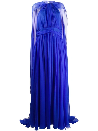 Shop Zuhair Murad Cape Detail Evening Dress In Blue