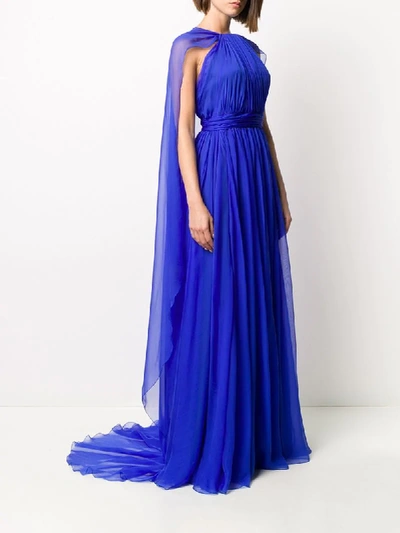 Shop Zuhair Murad Cape Detail Evening Dress In Blue