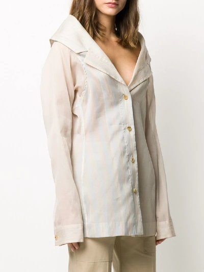 Shop Nina Ricci Oversized Collar Striped Shirt In Neutrals