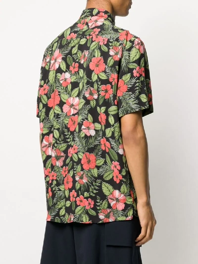 Shop Hugo Hibiscus-print Short Sleeved Shirt In Black