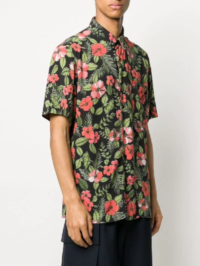 Shop Hugo Hibiscus-print Short Sleeved Shirt In Black