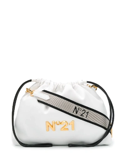 Shop N°21 Logo Plaque Drawstring Shoulder Bag In White