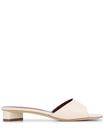 Shop Staud Square Front Heeled Mules In Neutrals