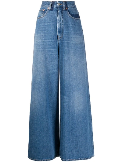 Shop Mm6 Maison Margiela Stonewashed Wide-leg Jeans In Blue
