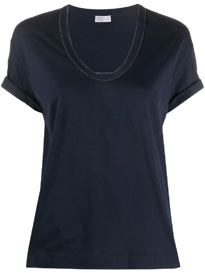 Shop Brunello Cucinelli V-neck T-shirt In Blau