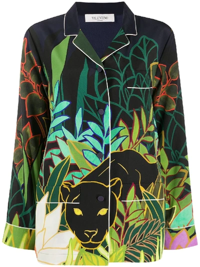 Shop Valentino Mirrored Orchid Ramage Print Shirt In Green