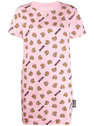 Shop Moschino Teddy Logo Print Sweatshirt Dress In Pink