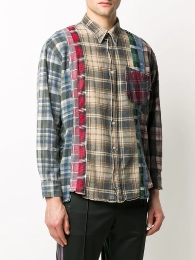 Needles Check Print Patchwork Shirt In Grey