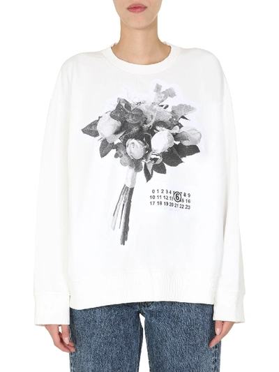 Shop Mm6 Maison Margiela Round Neck Sweatshirt In White