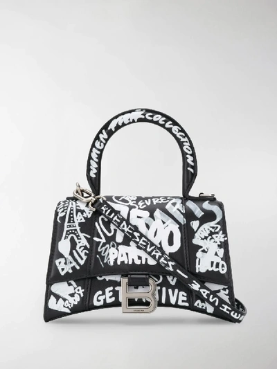 Balenciaga Hourglass XS Graffiti Top Handle Bag In Black - Praise To Heaven