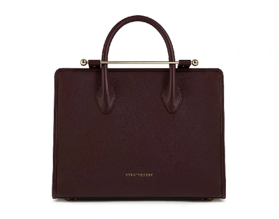 Shop Strathberry Top Handle Leather Tote Bag In Burgundy