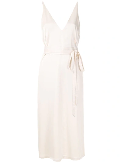 Shop Andrea Marques V-neck Belted Midi Dress In White