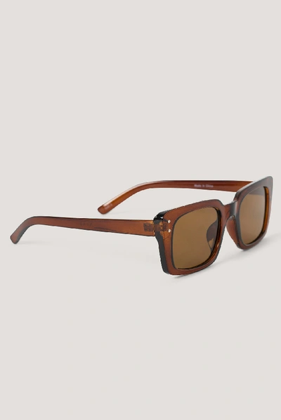 Shop Na-kd Slim Rectangular Wide Frame Sunglasses - Brown