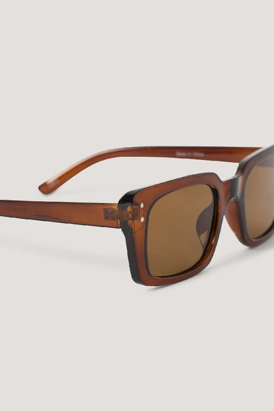 Shop Na-kd Slim Rectangular Wide Frame Sunglasses - Brown