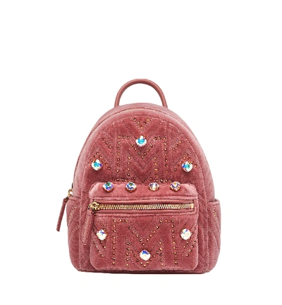 Pre-owned Mcm  Stark Bebe Boo Backpack Velvet Crystal Studs Quartz Pink