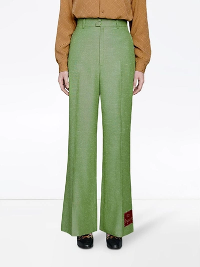 Shop Gucci Orgasmique Flared Trousers In Green
