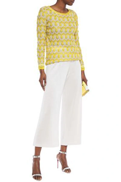 Shop Missoni Cropped Metallic Knitted Wide-leg Pants In Ivory