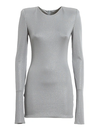 Shop Alexandre Vauthier Ribbed Lame Jersey Dress In Light Grey