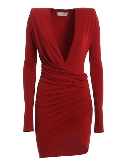 Shop Alexandre Vauthier Knitted Draped Dress In Dark Red