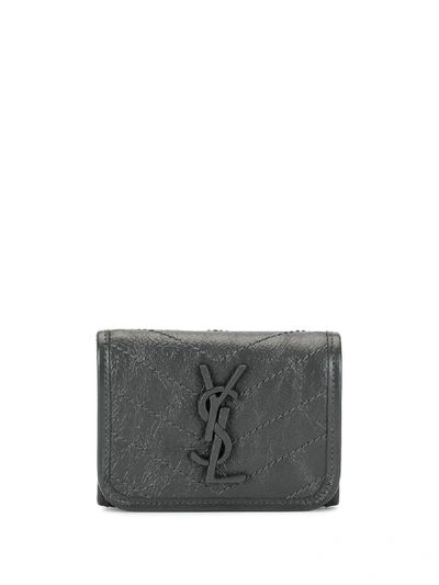 Shop Saint Laurent Niki Logo Wallet In Grey