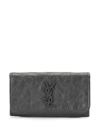 Shop Saint Laurent Niki Long Wallet In Grey