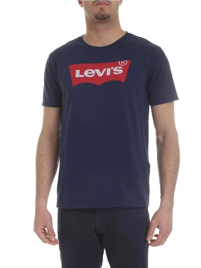 Shop Levi's Blue Cotton T-shirt With Levis Logo