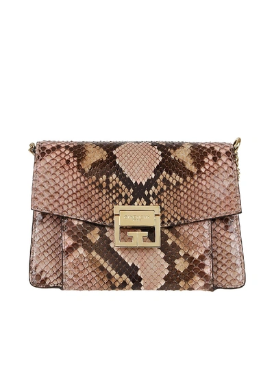 Shop Givenchy Gv3 Reptile Printed Leather Small Bag In Beige